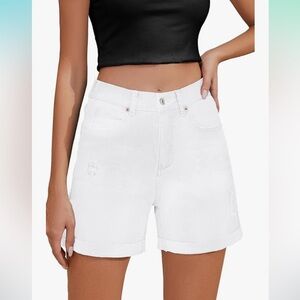 Metietila White Lightweight Denim Cuffed Shorts